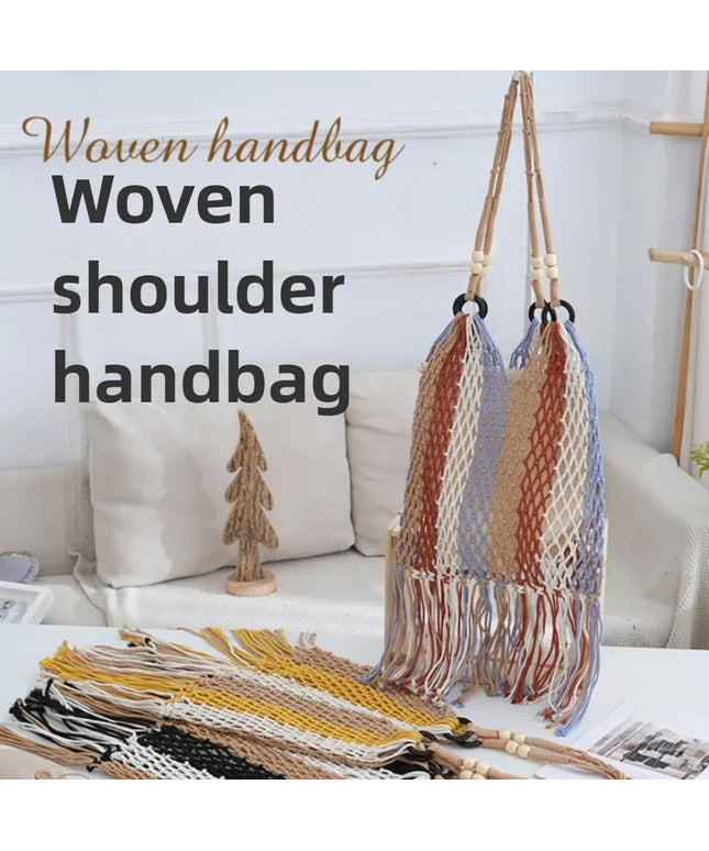 KissICON Hand-woven Cotton Thread Ethnic Hollow Shoulder Tote