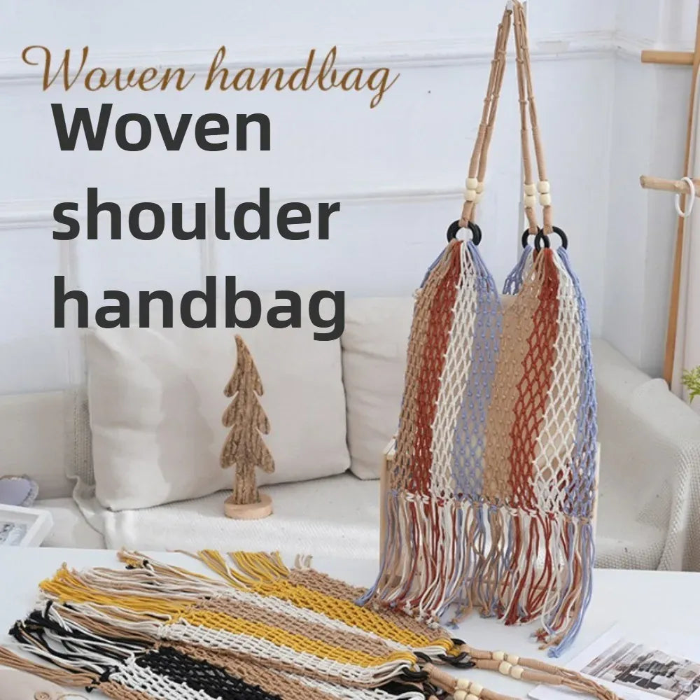 KissICON Hand-woven Cotton Thread Ethnic Hollow Shoulder Tote