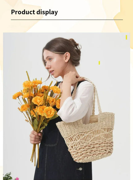 KissICON Hand-woven Straw Shoulder Large-capacity Tote