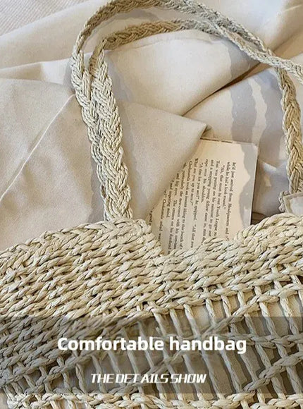 KissICON Hand-woven Straw Shoulder Large-capacity Tote