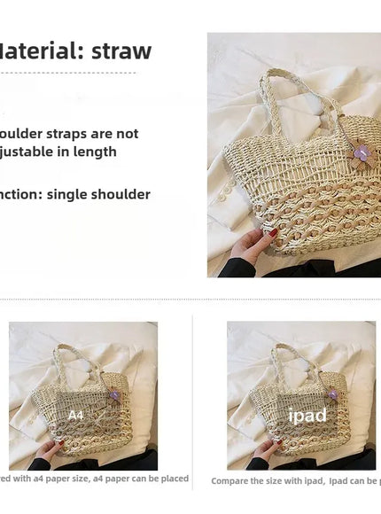 KissICON Hand-woven Straw Shoulder Large-capacity Tote