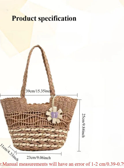 KissICON Hand-woven Straw Shoulder Large-capacity Tote