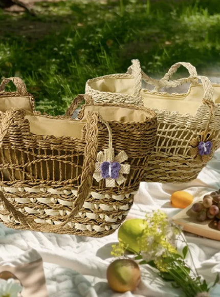 KissICON Hand-woven Straw Shoulder Large-capacity Tote