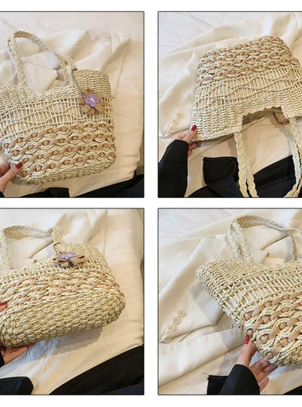 KissICON Hand-woven Straw Shoulder Large-capacity Tote