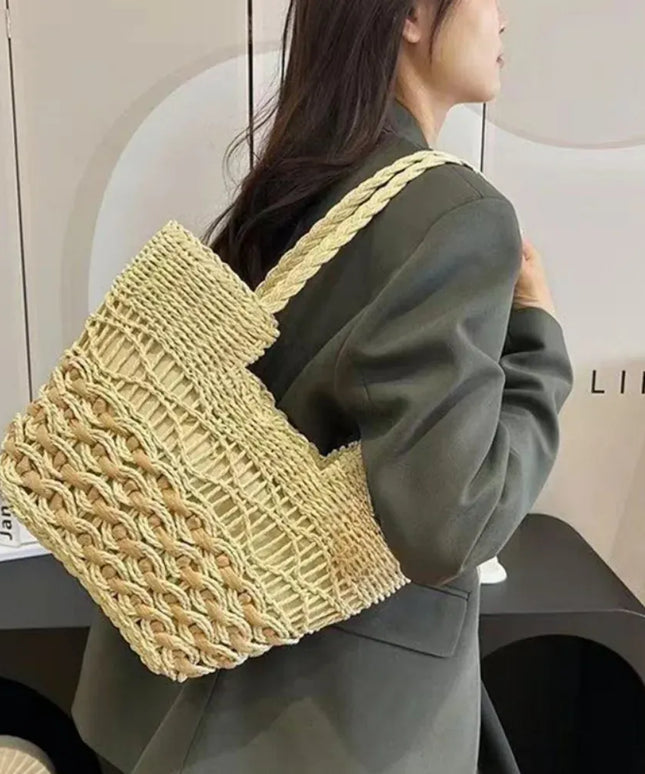 KissICON Hand-woven Straw Shoulder Large-capacity Tote