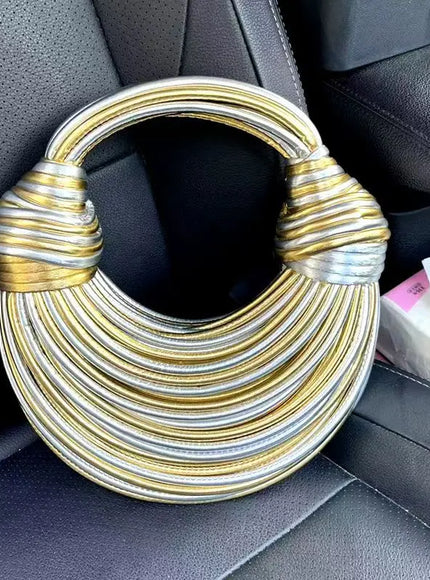 KissICON Handbags Gold Designer Brand Handwoven Noodle Bags