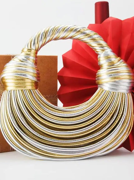 KissICON Handbags Gold Designer Brand Handwoven Noodle Bags