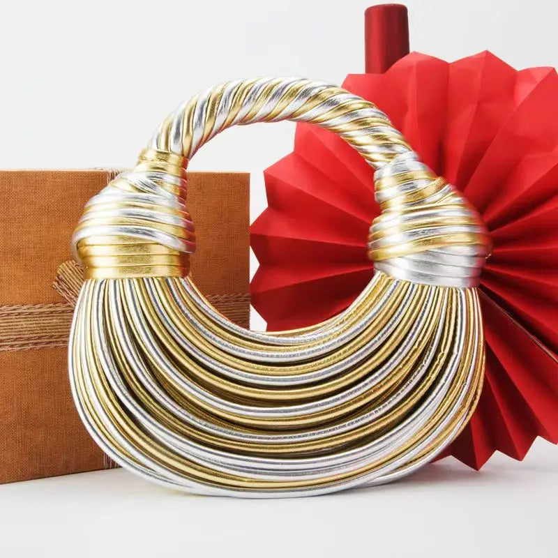 KissICON Handbags Gold Designer Brand Handwoven Noodle Bags