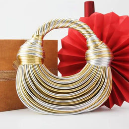 KissICON Handbags Gold Designer Brand Handwoven Noodle Bags