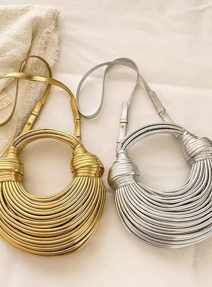 KissICON Handbags Gold Designer Brand Handwoven Noodle Bags