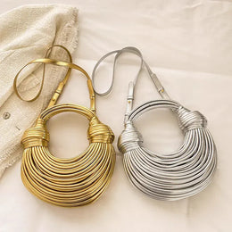 KissICON Handbags Gold Designer Brand Handwoven Noodle Bags