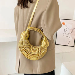 KissICON Handbags Gold Designer Brand Handwoven Noodle Bags