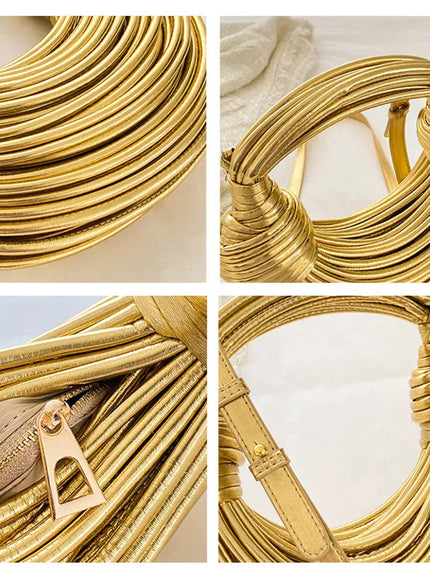 KissICON Handbags Gold Designer Brand Handwoven Noodle Bags