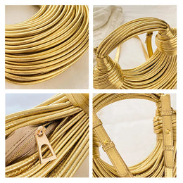 KissICON Handbags Gold Designer Brand Handwoven Noodle Bags