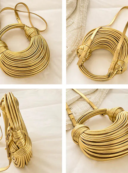 KissICON Handbags Gold Designer Brand Handwoven Noodle Bags