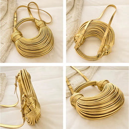 KissICON Handbags Gold Designer Brand Handwoven Noodle Bags