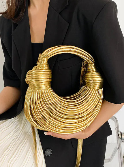 KissICON Handbags Gold Designer Brand Handwoven Noodle Bags