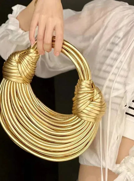KissICON Handbags Gold Designer Brand Handwoven Noodle Bags