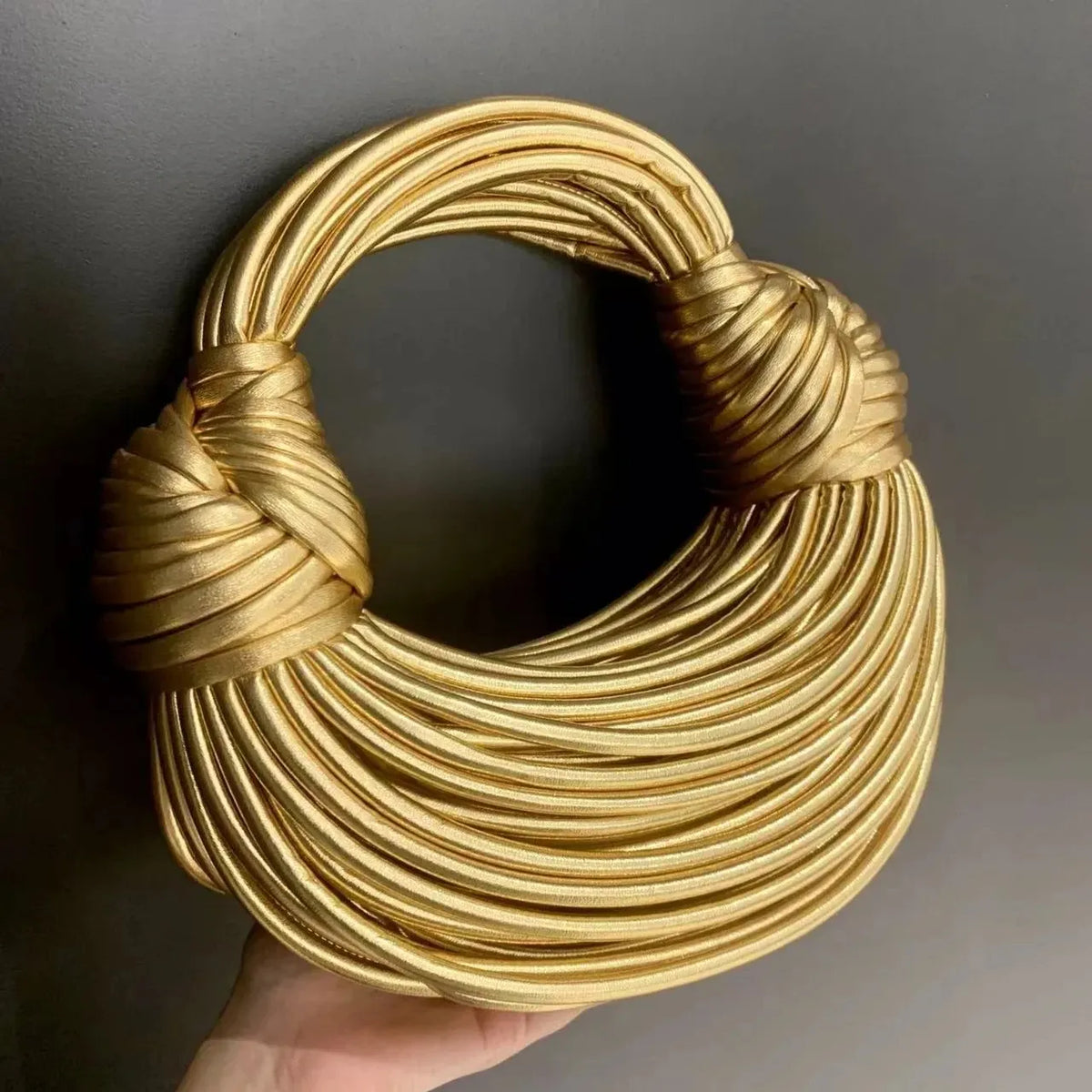 KissICON Handbags Gold Designer Brand Handwoven Noodle Bags