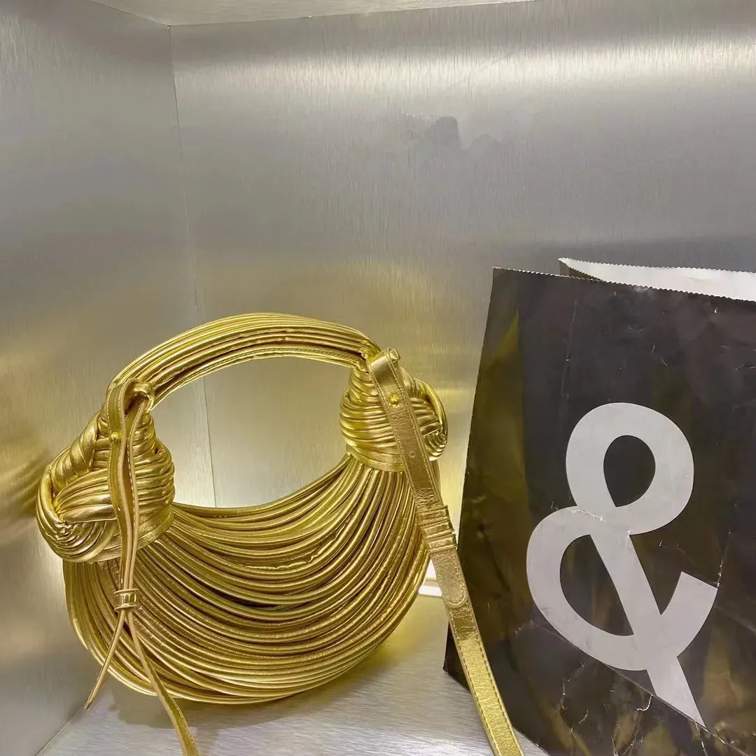 KissICON Handbags In Gold Designer Brand Handwoven Noodle