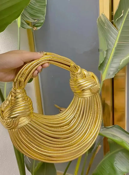 KissICON Handbags In Gold Designer Brand Handwoven Noodle