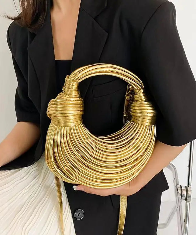 KissICON Handbags In Gold Designer Brand Handwoven Noodle