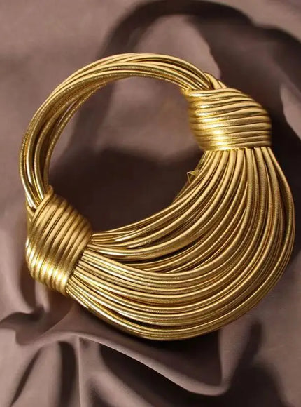KissICON Handbags In Gold Designer Brand Handwoven Noodle