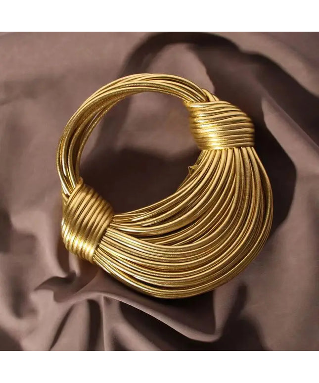 KissICON Handbags In Gold Designer Brand Handwoven Noodle