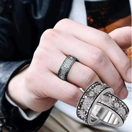 KissICON Handmade Diamond Ornate Geometric 3D Band Ring Gear Spinner Rings Rotating Mechanical Decompression Anxiety Ring for Women Men