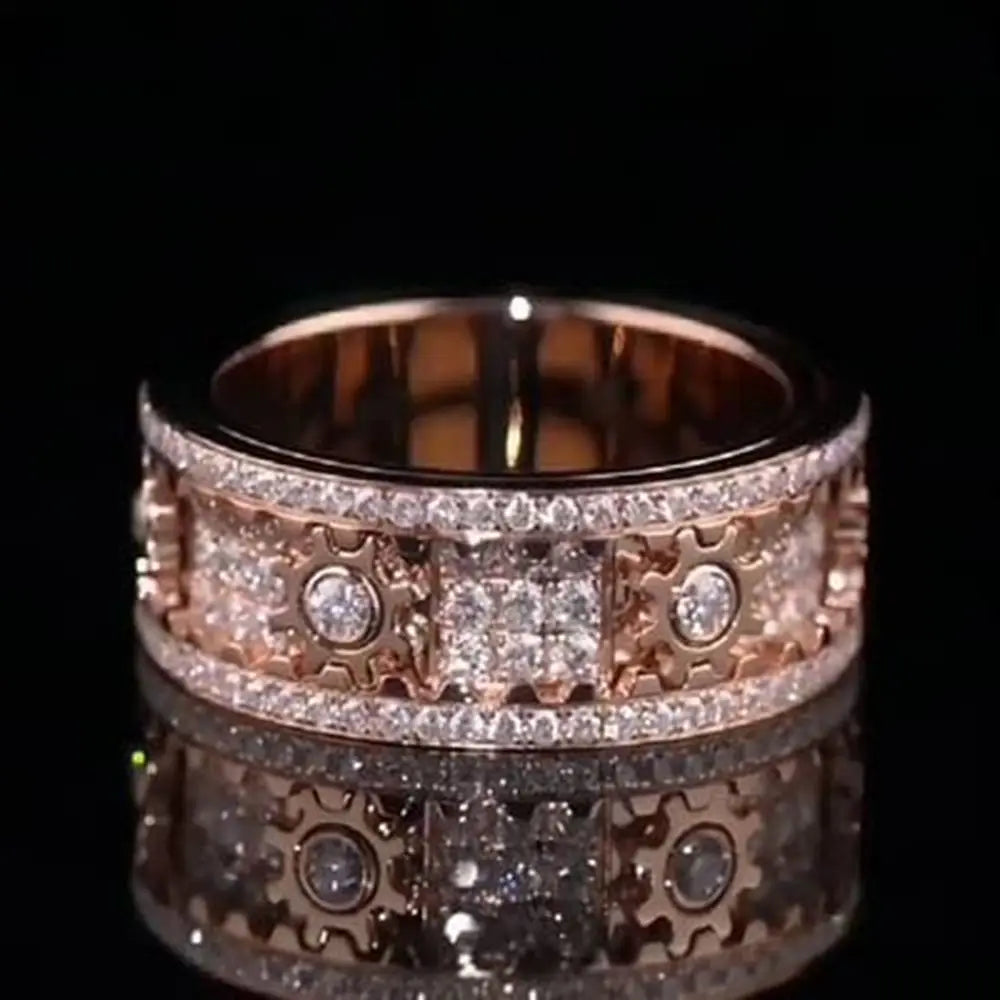 KissICON Handmade Diamond Ornate Geometric 3D Band Ring Gear Spinner Rings Rotating Mechanical Decompression Anxiety Ring for Women Men