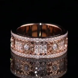 KissICON Handmade Diamond Ornate Geometric 3D Band Ring Gear Spinner Rings Rotating Mechanical Decompression Anxiety Ring for Women Men