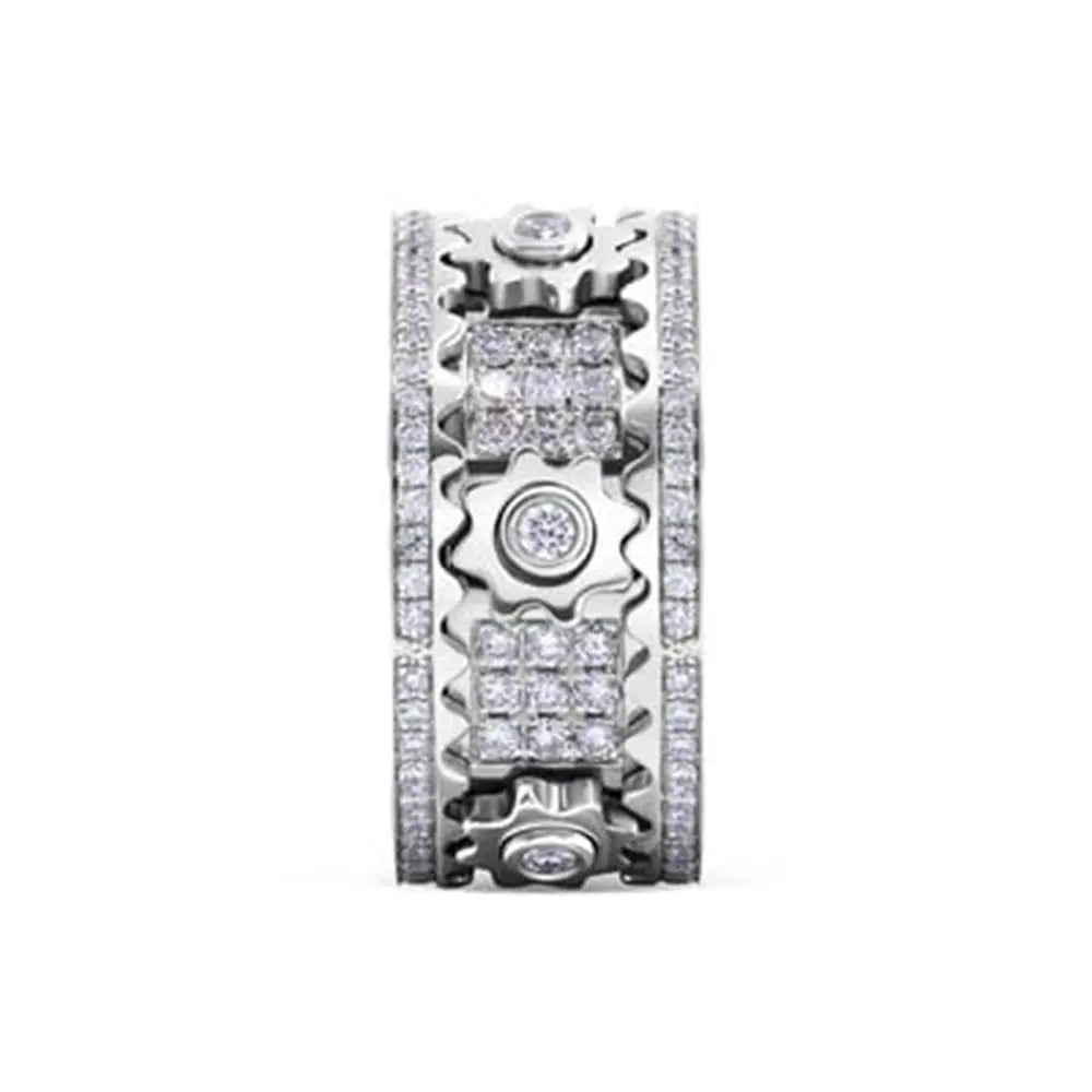 KissICON Handmade Diamond Ornate Geometric 3D Band Ring Gear Spinner Rings Rotating Mechanical Decompression Anxiety Ring for Women Men