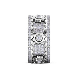 KissICON Handmade Diamond Ornate Geometric 3D Band Ring Gear Spinner Rings Rotating Mechanical Decompression Anxiety Ring for Women Men