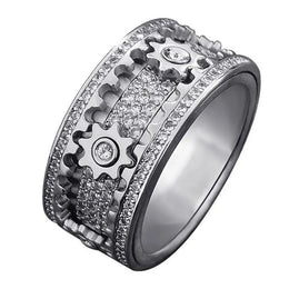 KissICON Handmade Diamond Ornate Geometric 3D Band Ring Gear Spinner Rings Rotating Mechanical Decompression Anxiety Ring for Women Men