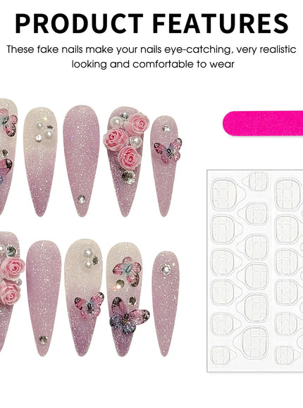 KissICON Handmade Press On Nails Full Glitter False Nails