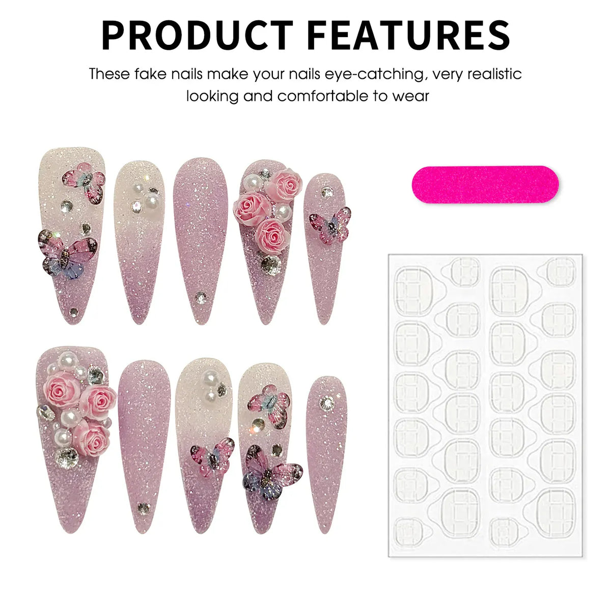 KissICON Handmade Press On Nails Full Glitter False Nails