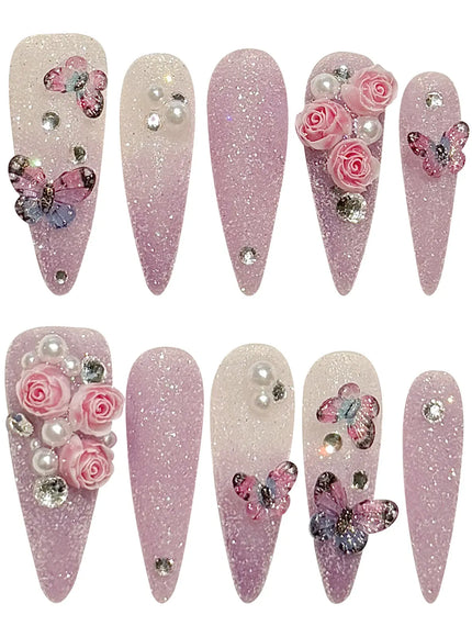 KissICON Handmade Press On Nails Full Glitter False Nails