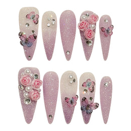 KissICON Handmade Press On Nails Full Glitter False Nails