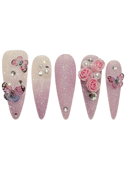 KissICON Handmade Press On Nails Full Glitter False Nails