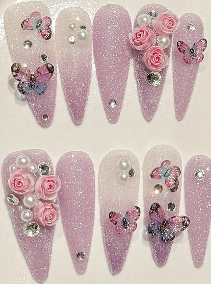 KissICON Handmade Press On Nails Full Glitter False Nails