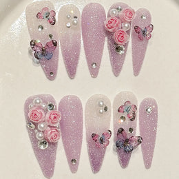KissICON Handmade Press On Nails Full Glitter False Nails