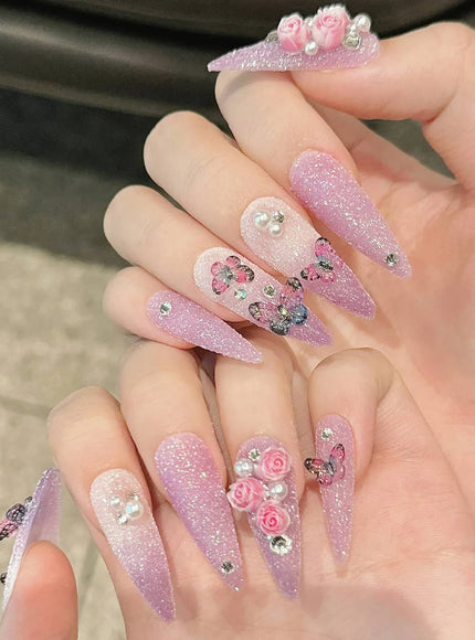 KissICON Handmade Press On Nails Full Glitter False Nails
