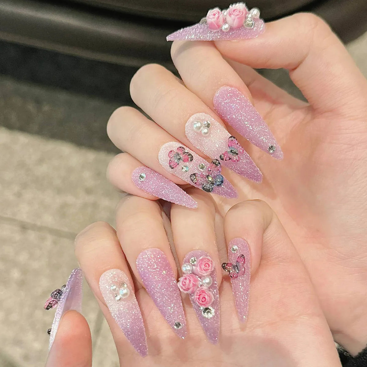 KissICON Handmade Press On Nails Full Glitter False Nails