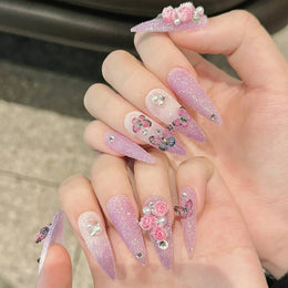 KissICON Handmade Press On Nails Full Glitter False Nails