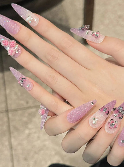 KissICON Handmade Press On Nails Full Glitter False Nails