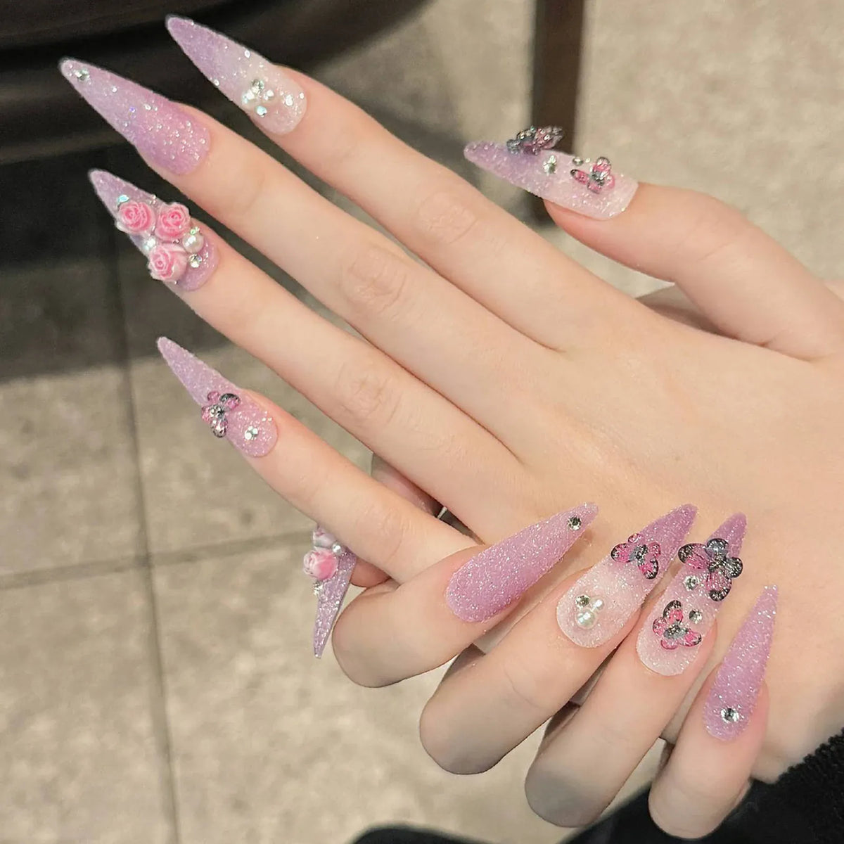 KissICON Handmade Press On Nails Full Glitter False Nails