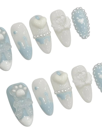 KissICON Handmade Press on Nails Light Blue Cute Bear