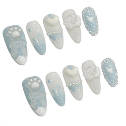 KissICON Handmade Press on Nails Light Blue Cute Bear
