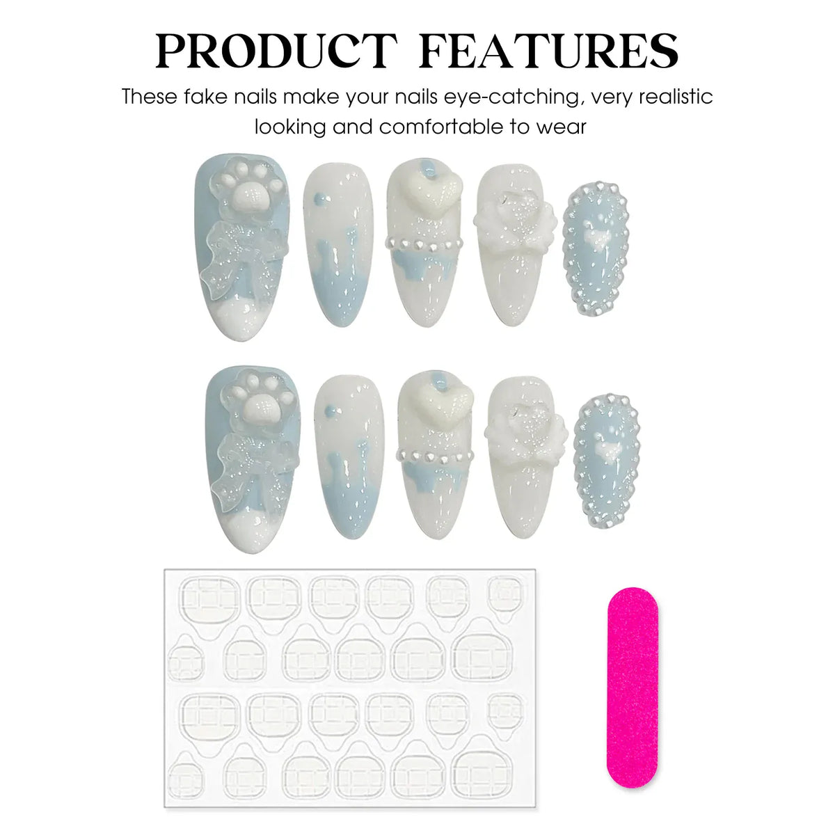 KissICON Handmade Press on Nails Light Blue Cute Bear
