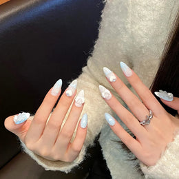 KissICON Handmade Press on Nails Light Blue Cute Bear